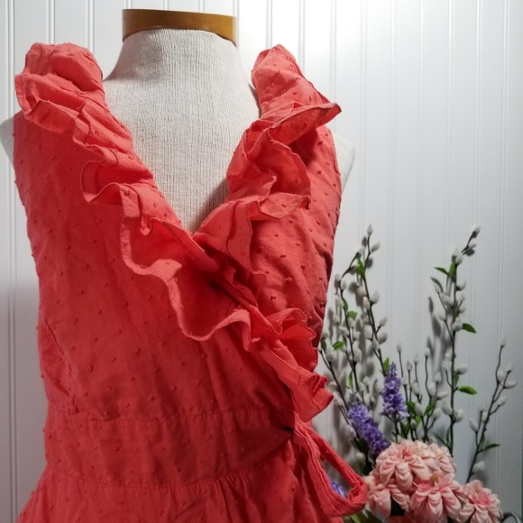 [faith 21] melon swiss dot ruffle wrap mini dress - Picture 2 of 7